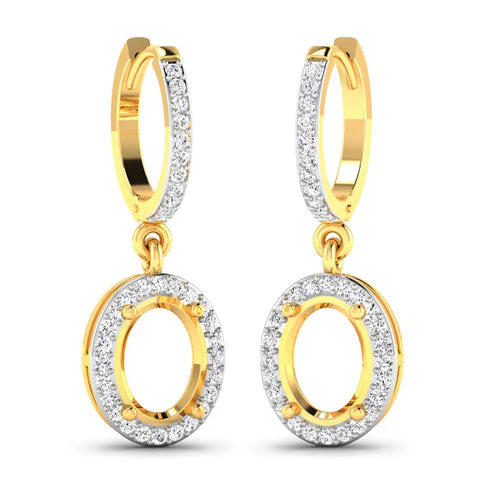 0.32 Carat Genuine White Diamond 14K Yellow Gold Semi Mount Earrings - holds 8x6mm Oval Gemstones - Image 7