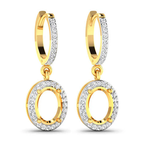 0.32 Carat Genuine White Diamond 14K Yellow Gold Semi Mount Earrings - holds 8x6mm Oval Gemstones - Image 8