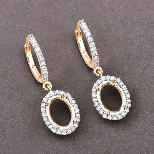 0.32 Carat Genuine White Diamond 14K Yellow Gold Semi Mount Earrings - holds 8x6mm Oval Gemstones - Image 9
