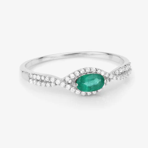 0.32 Carat Genuine Zambian Emerald and White Diamond 14K White Gold Ring - Image 10