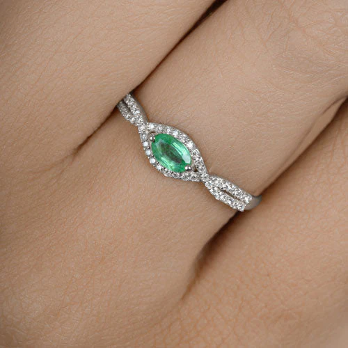 0.32 Carat Genuine Zambian Emerald and White Diamond 14K White Gold Ring - Image 14
