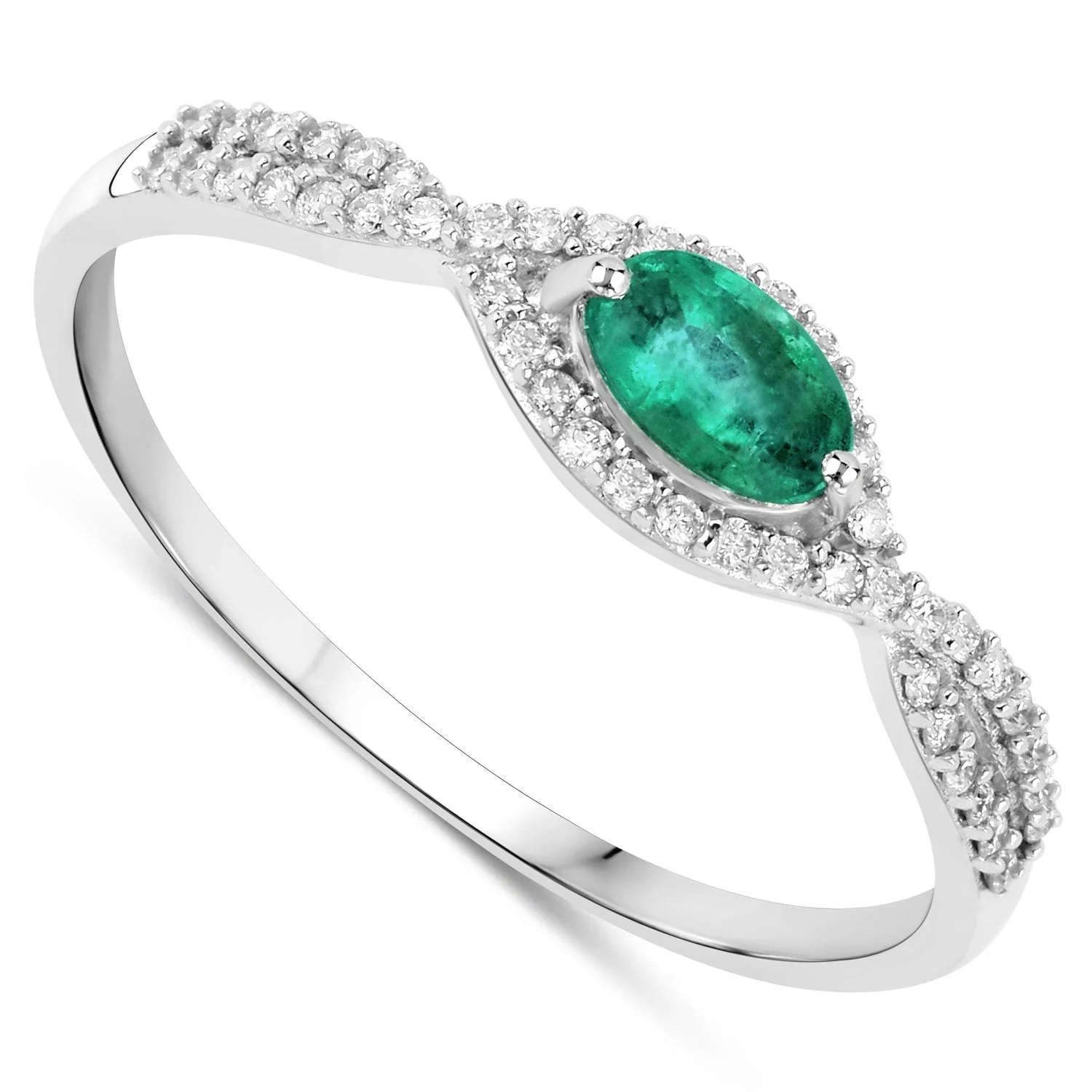 0.32 Carat Genuine Zambian Emerald and White Diamond 14K White Gold Ring - Image 2