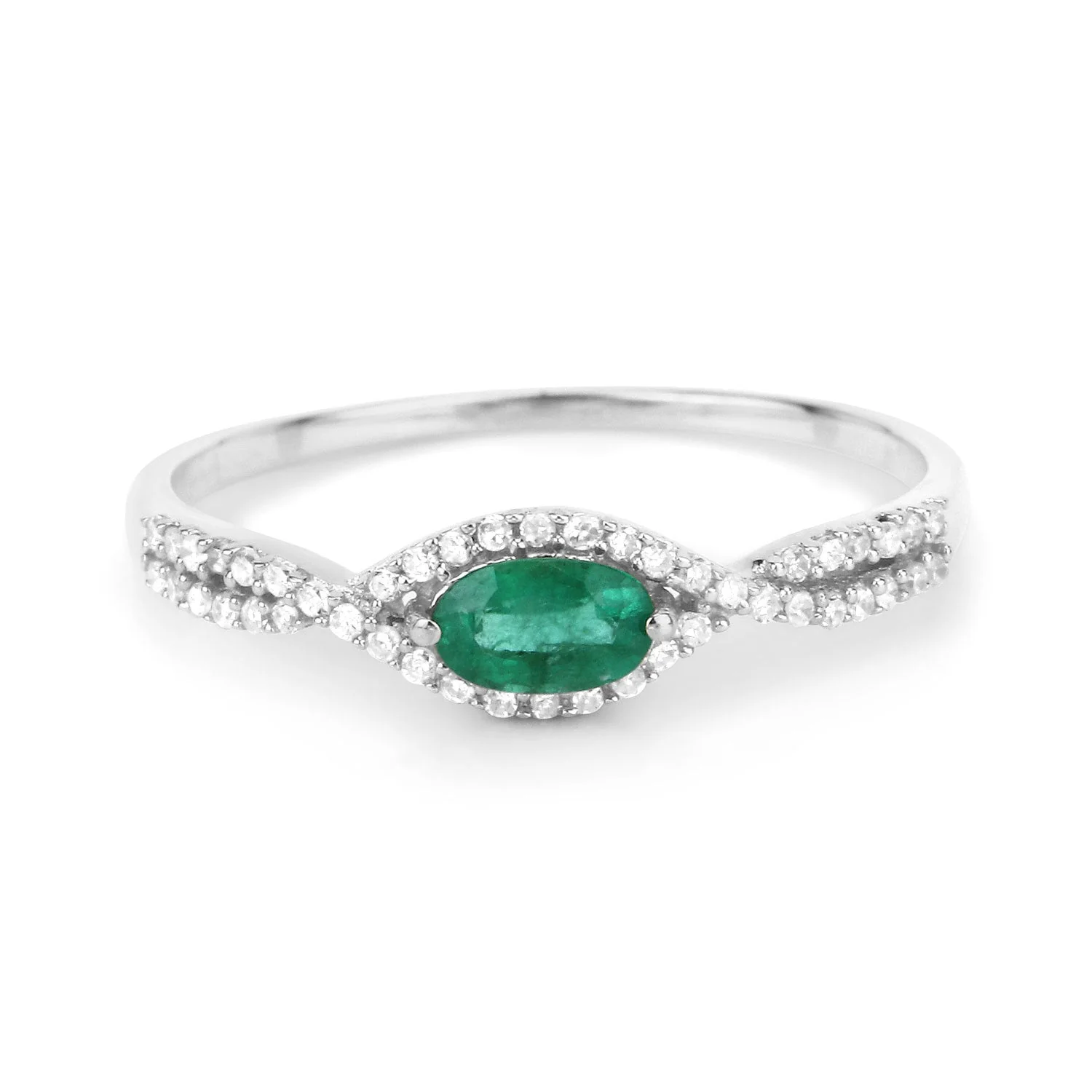 0.32 Carat Genuine Zambian Emerald and White Diamond 14K White Gold Ring - Image 3