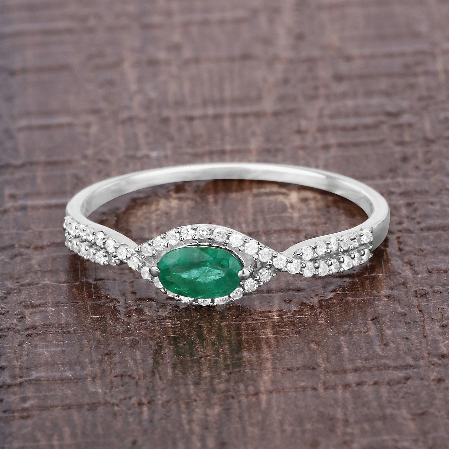 0.32 Carat Genuine Zambian Emerald and White Diamond 14K White Gold Ring - Image 4