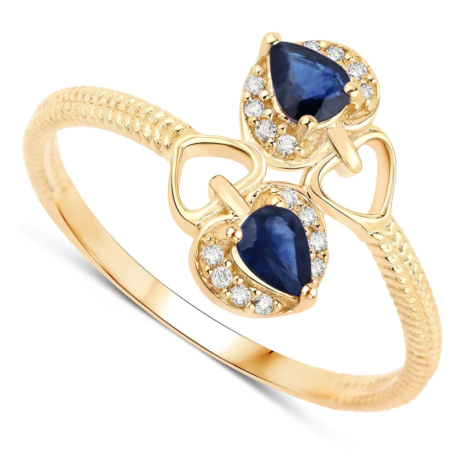 0.34 Carat Genuine Blue Sapphire and White Diamond 14K Yellow Gold Ring - Image 2