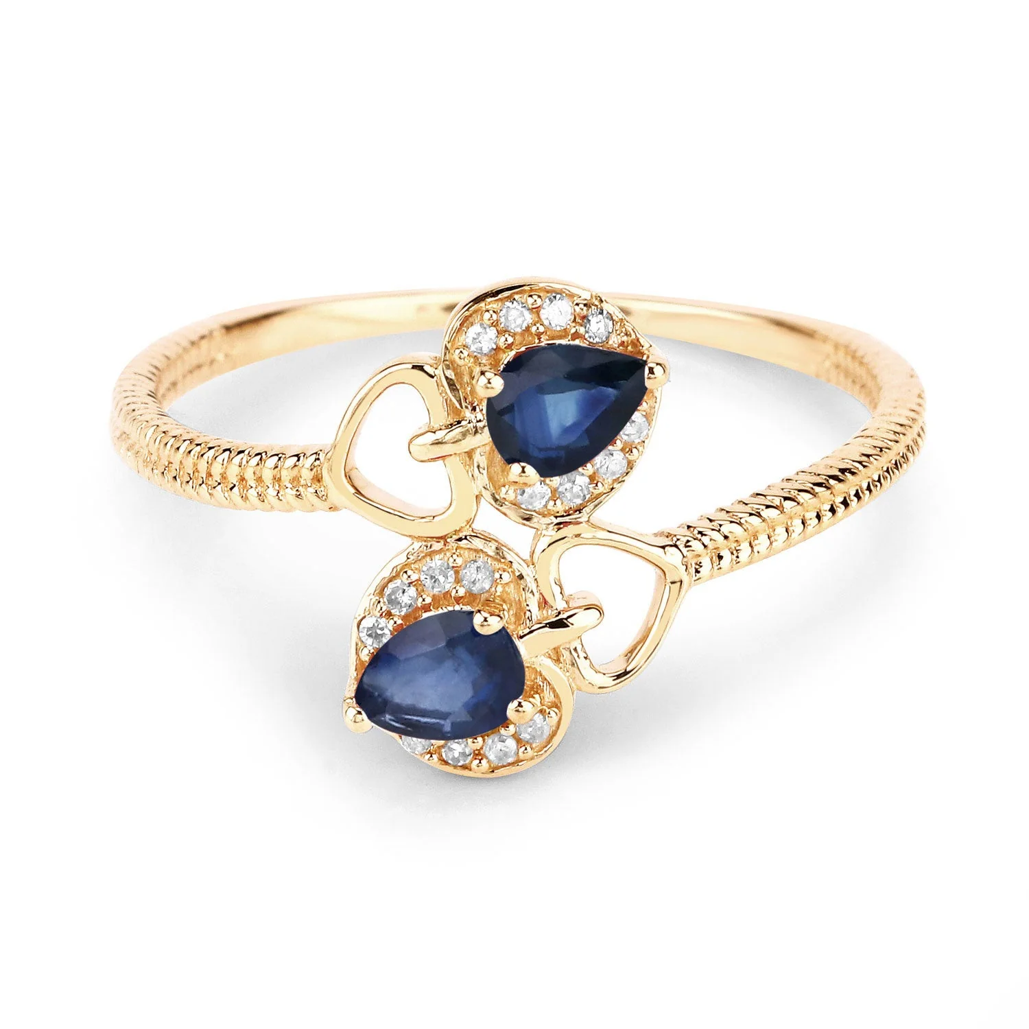 0.34 Carat Genuine Blue Sapphire and White Diamond 14K Yellow Gold Ring - Image 3