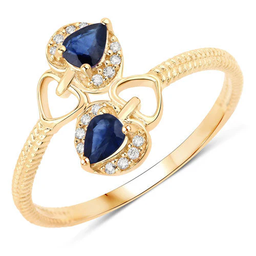 0.34 Carat Genuine Blue Sapphire and White Diamond 14K Yellow Gold Ring - Image 5
