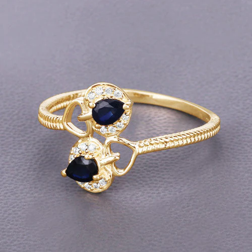 0.34 Carat Genuine Blue Sapphire and White Diamond 14K Yellow Gold Ring - Image 8