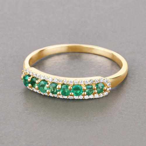 0.35 Carat Genuine Zambian Emerald and White Diamond 14K Yellow Gold Ring - Image 8