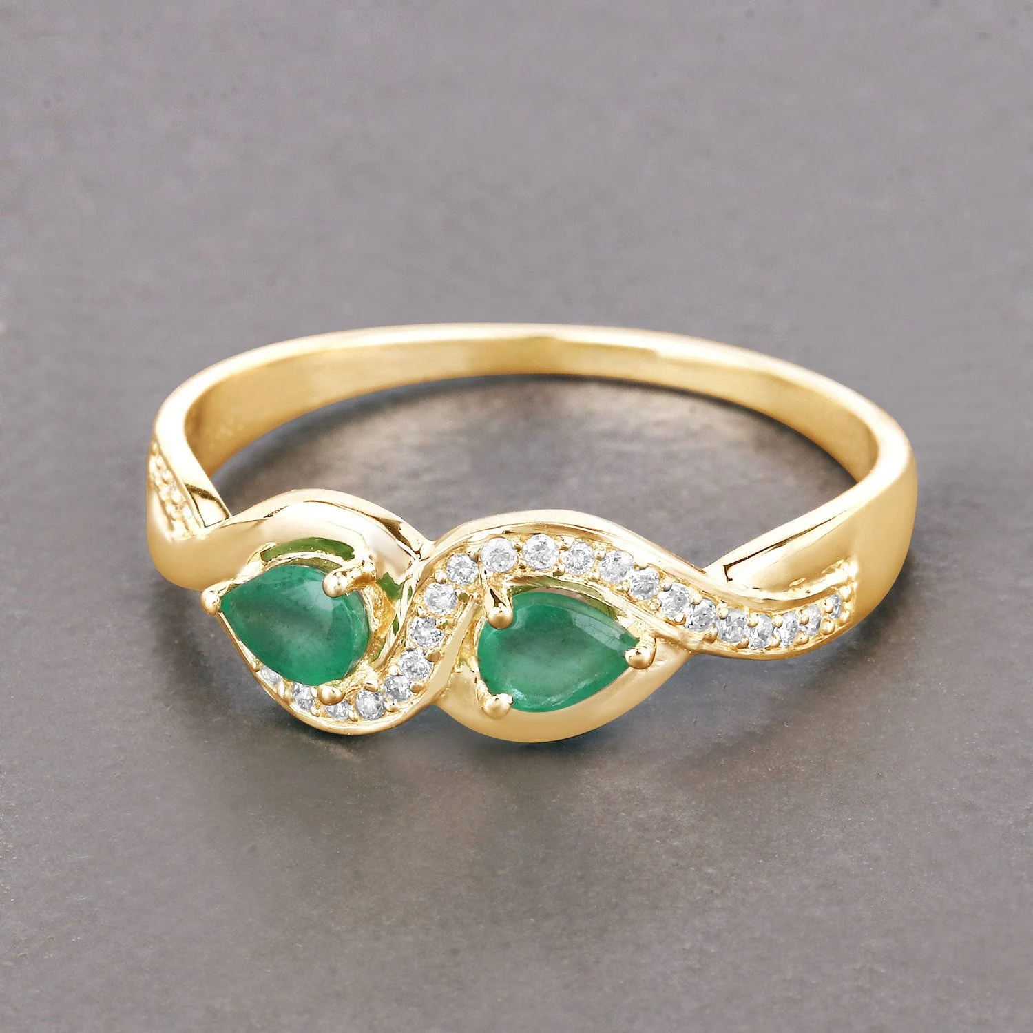 0.35 Carat Genuine Zambian Emerald and White Diamond 14K Yellow Gold Ring - Image 4
