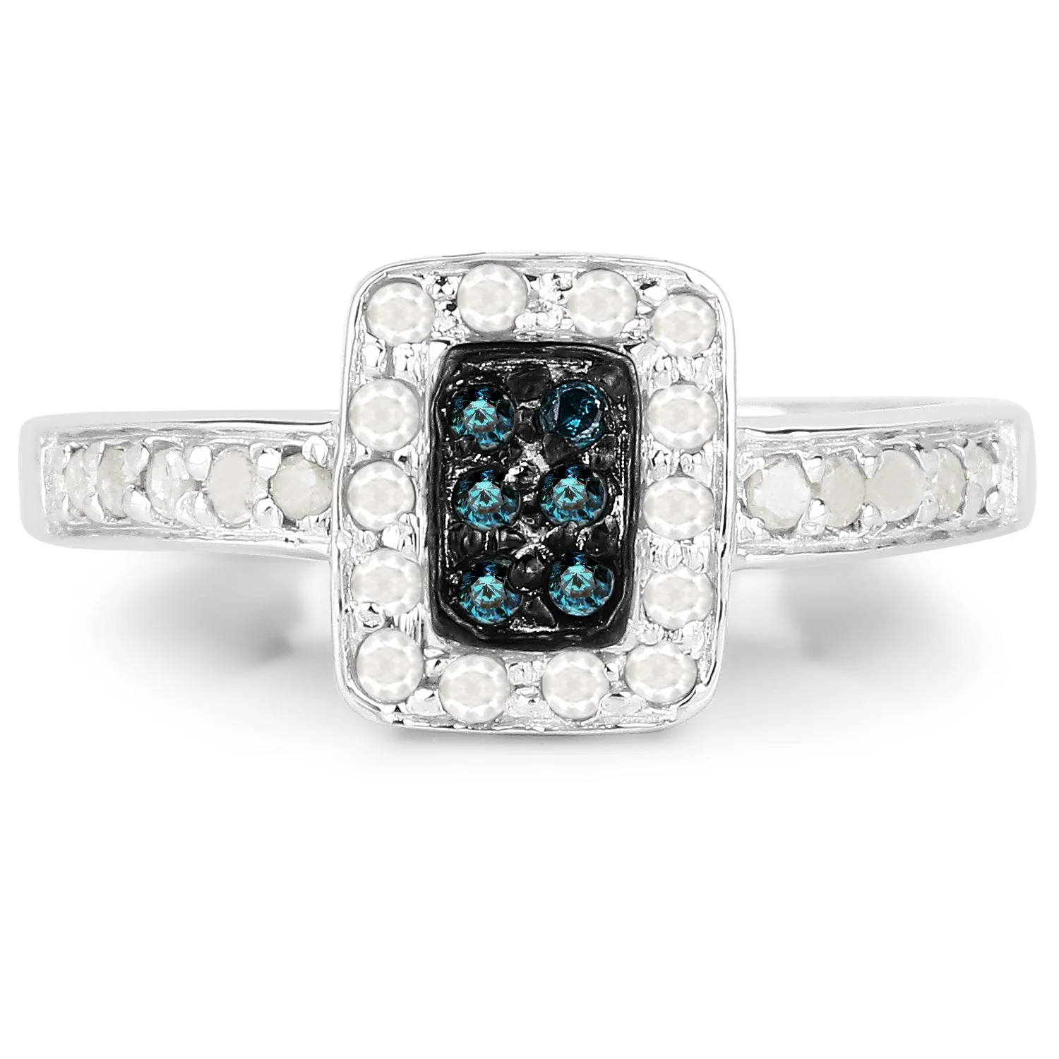 0.36 Carat Genuine Blue Diamond and White Diamond .925 Sterling Silver Ring - Image 3