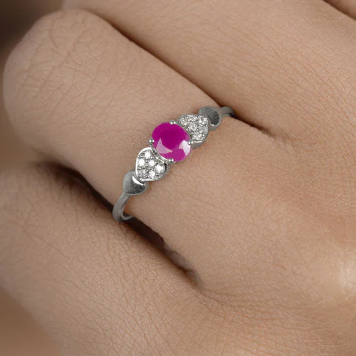 0.36 Carat Genuine Ruby and White Diamond 14K White Gold Ring - Image 10