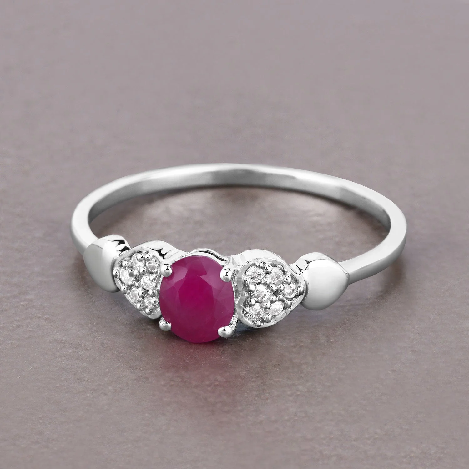 0.36 Carat Genuine Ruby and White Diamond 14K White Gold Ring - Image 4