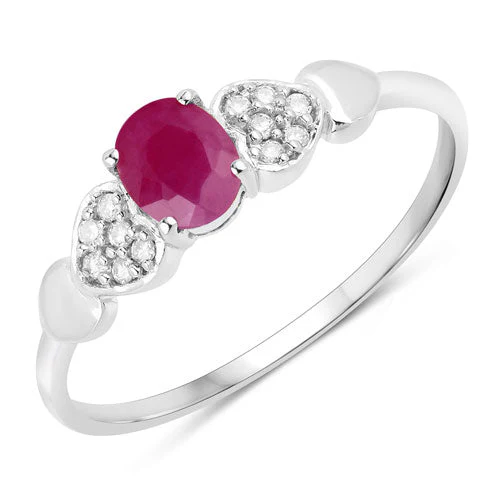 0.36 Carat Genuine Ruby and White Diamond 14K White Gold Ring - Image 5