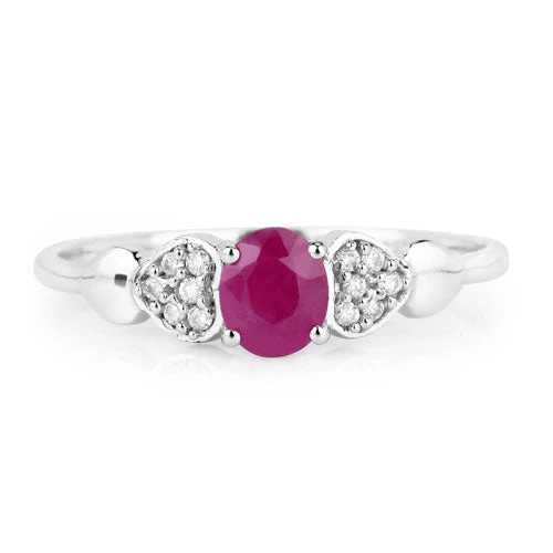 0.36 Carat Genuine Ruby and White Diamond 14K White Gold Ring - Image 7
