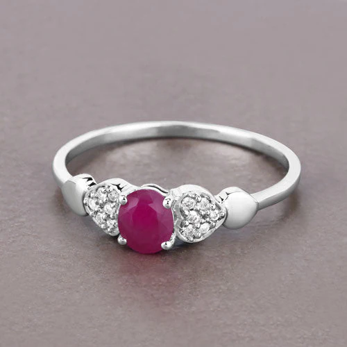 0.36 Carat Genuine Ruby and White Diamond 14K White Gold Ring - Image 8
