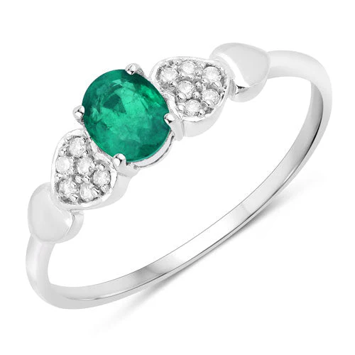 0.36 Carat Genuine Zambian Emerald and White Diamond 14K White Gold Ring - Image 5