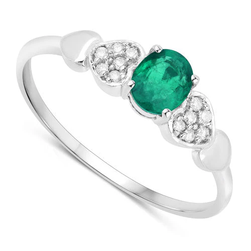 0.36 Carat Genuine Zambian Emerald and White Diamond 14K White Gold Ring - Image 6