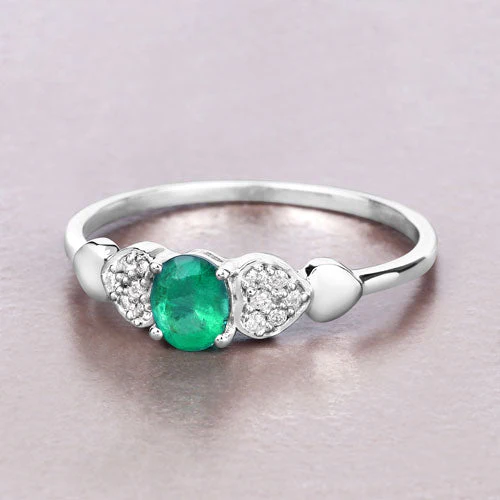 0.36 Carat Genuine Zambian Emerald and White Diamond 14K White Gold Ring - Image 8