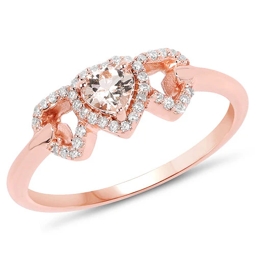 0.37 Carat Genuine Morganite and White Diamond 14K Rose Gold Ring - Image 4
