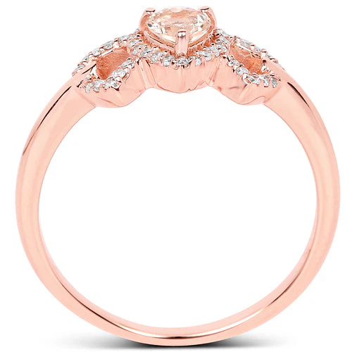 0.37 Carat Genuine Morganite and White Diamond 14K Rose Gold Ring - Image 5