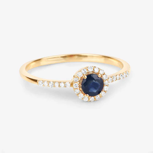 0.38 Carat Genuine Blue Sapphire and White Diamond 14K Yellow Gold Ring - Image 10