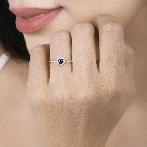 0.38 Carat Genuine Blue Sapphire and White Diamond 14K Yellow Gold Ring - Image 14