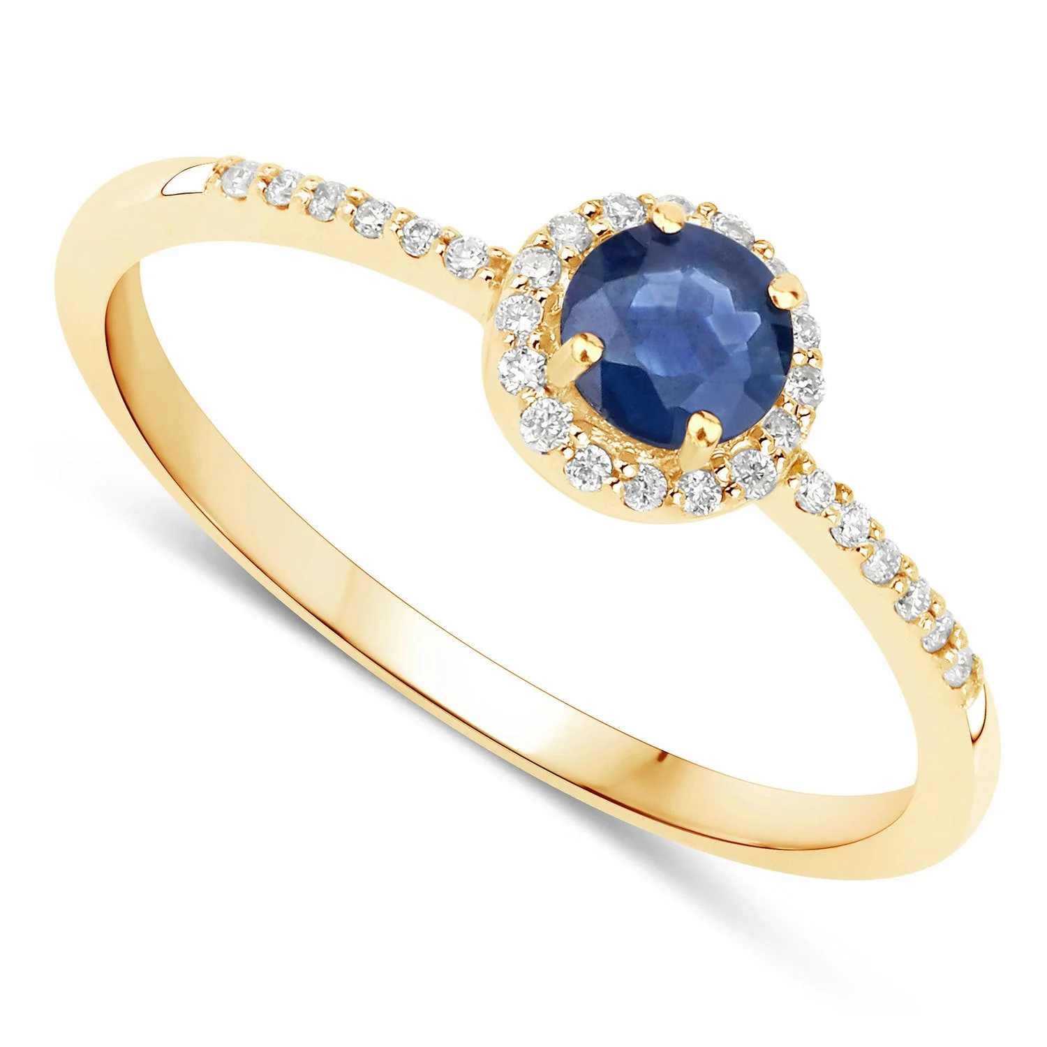 0.38 Carat Genuine Blue Sapphire and White Diamond 14K Yellow Gold Ring - Image 2