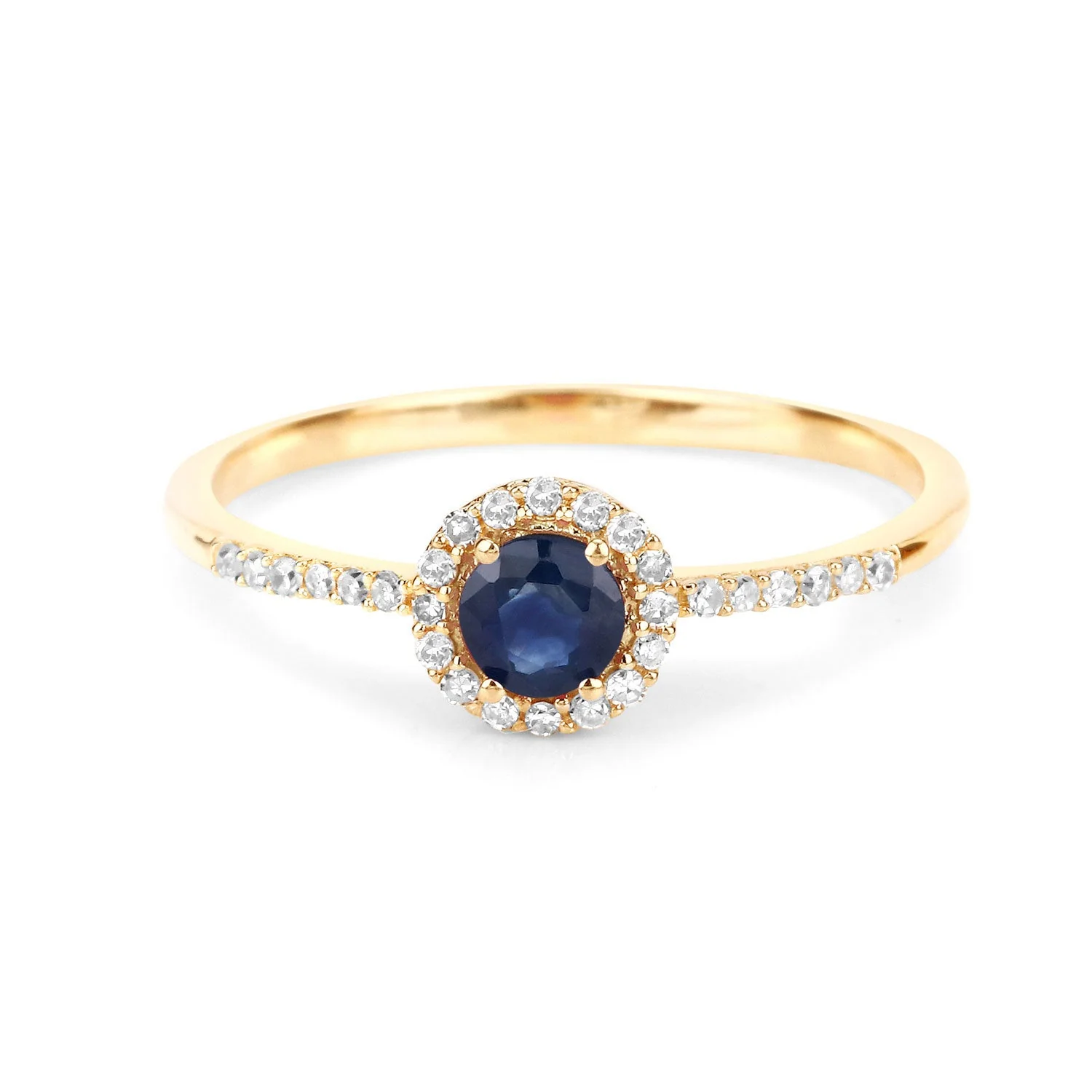 0.38 Carat Genuine Blue Sapphire and White Diamond 14K Yellow Gold Ring - Image 3