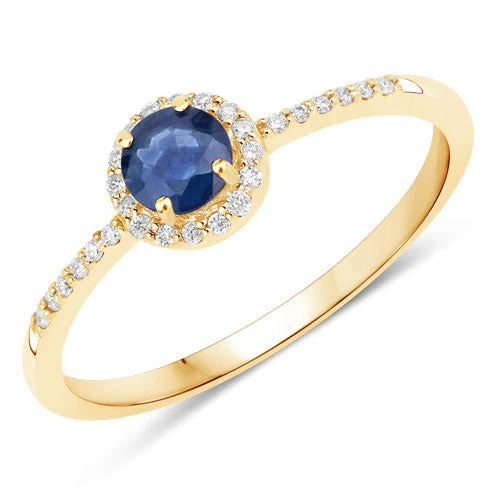 0.38 Carat Genuine Blue Sapphire and White Diamond 14K Yellow Gold Ring - Image 5