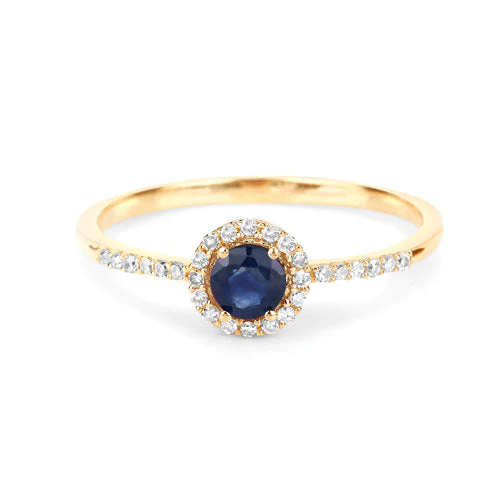 0.38 Carat Genuine Blue Sapphire and White Diamond 14K Yellow Gold Ring - Image 7