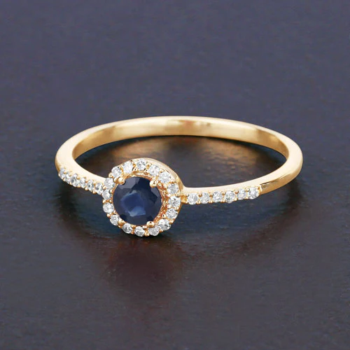0.38 Carat Genuine Blue Sapphire and White Diamond 14K Yellow Gold Ring - Image 8