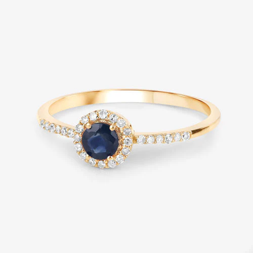 0.38 Carat Genuine Blue Sapphire and White Diamond 14K Yellow Gold Ring - Image 9