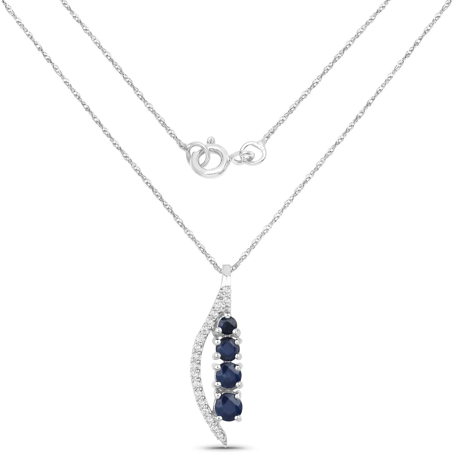 0.40 Carat Genuine Blue Sapphire and White Diamond 14K White Gold Pendant - Image 2