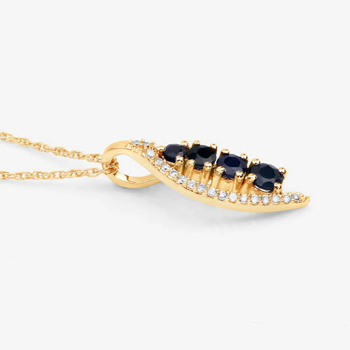 0.40 Carat Genuine Blue Sapphire and White Diamond 14K Yellow Gold Pendant - Image 10