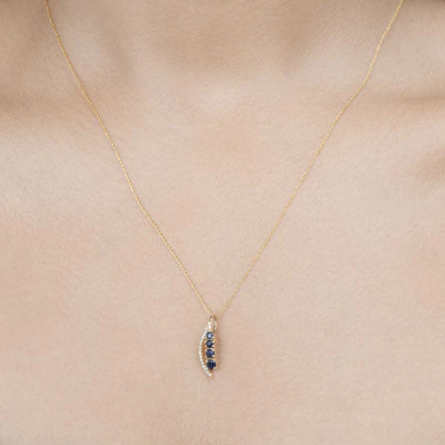 0.40 Carat Genuine Blue Sapphire and White Diamond 14K Yellow Gold Pendant - Image 13
