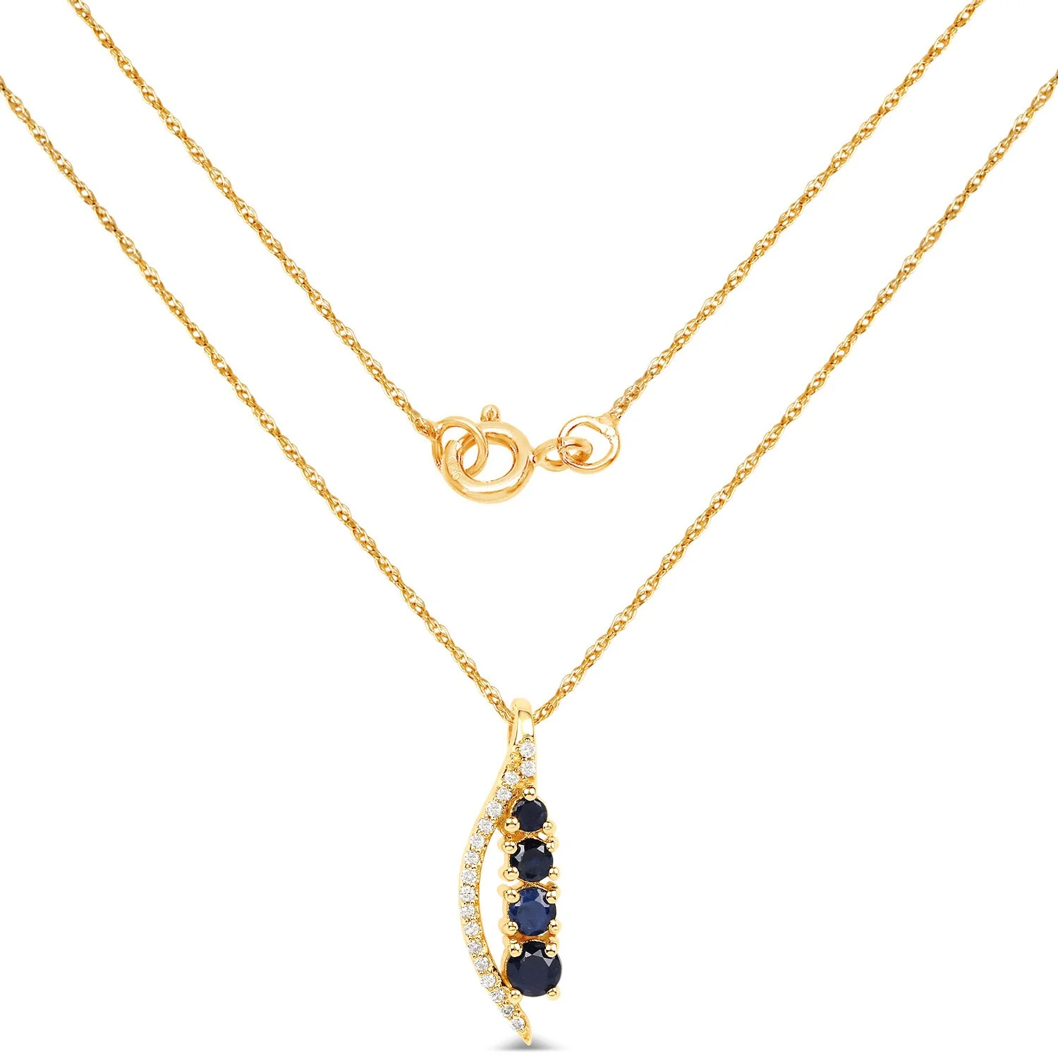 0.40 Carat Genuine Blue Sapphire and White Diamond 14K Yellow Gold Pendant - Image 2