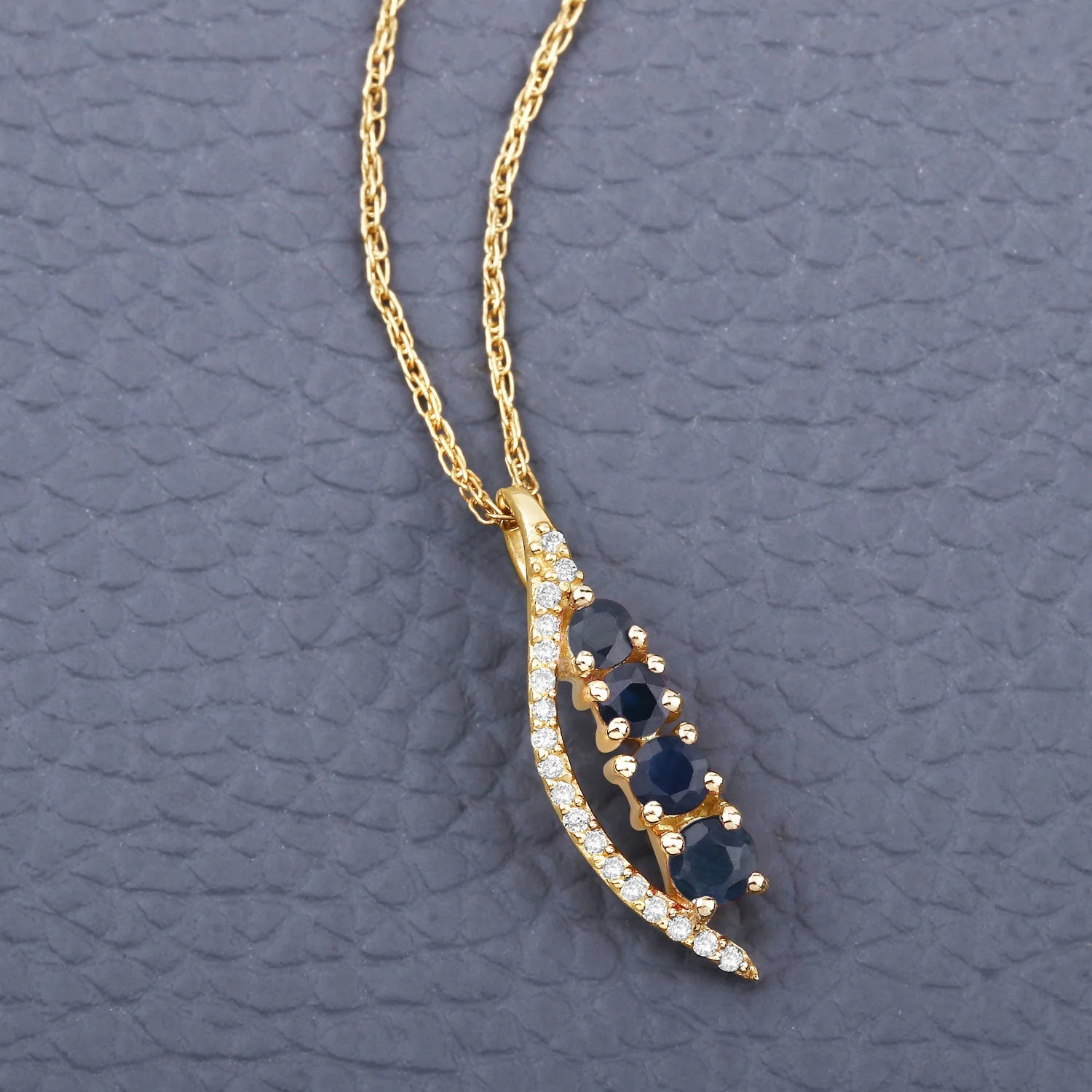 0.40 Carat Genuine Blue Sapphire and White Diamond 14K Yellow Gold Pendant - Image 3