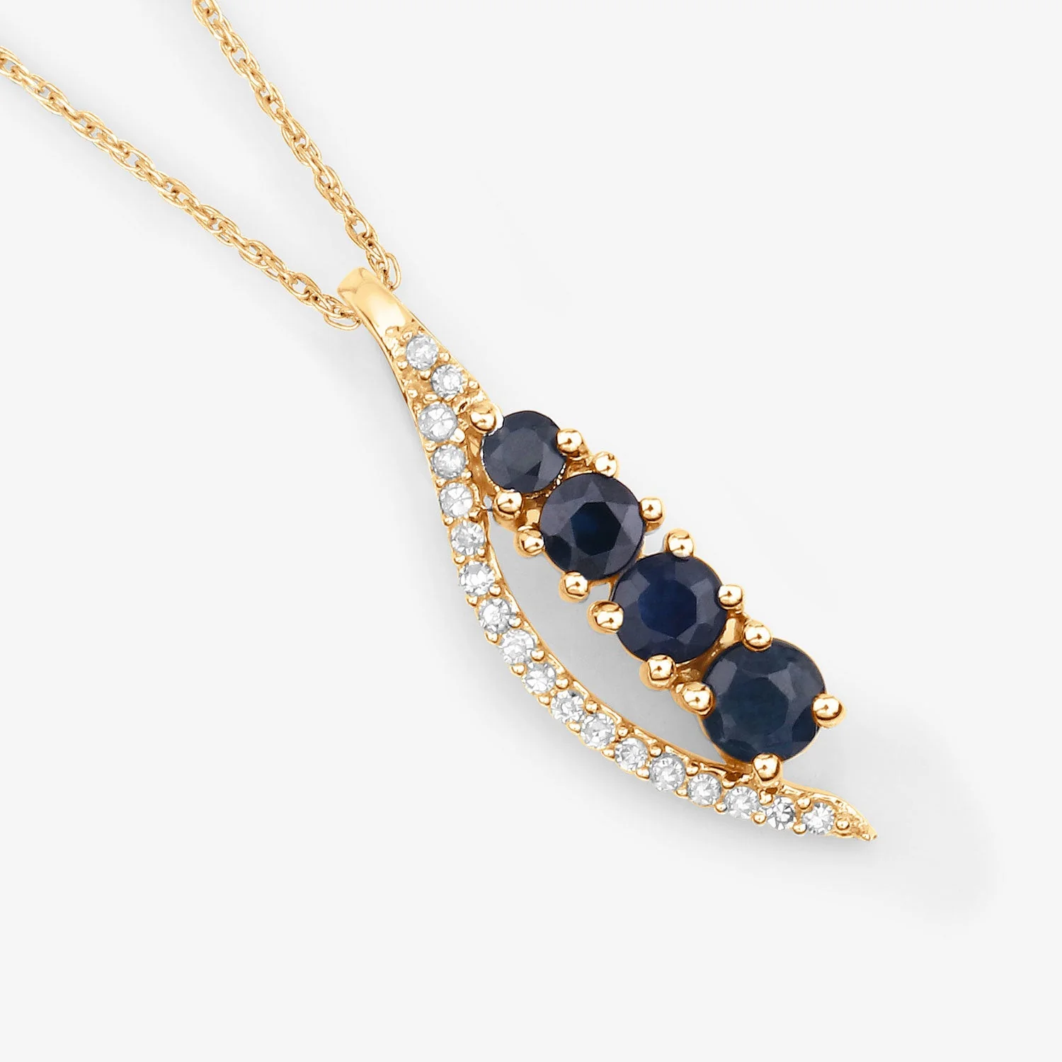0.40 Carat Genuine Blue Sapphire and White Diamond 14K Yellow Gold Pendant - Image 4