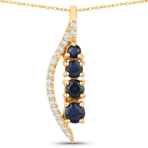 0.40 Carat Genuine Blue Sapphire and White Diamond 14K Yellow Gold Pendant - Image 5