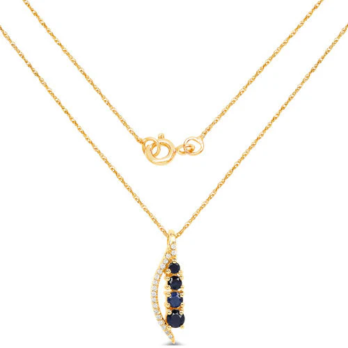 0.40 Carat Genuine Blue Sapphire and White Diamond 14K Yellow Gold Pendant - Image 6