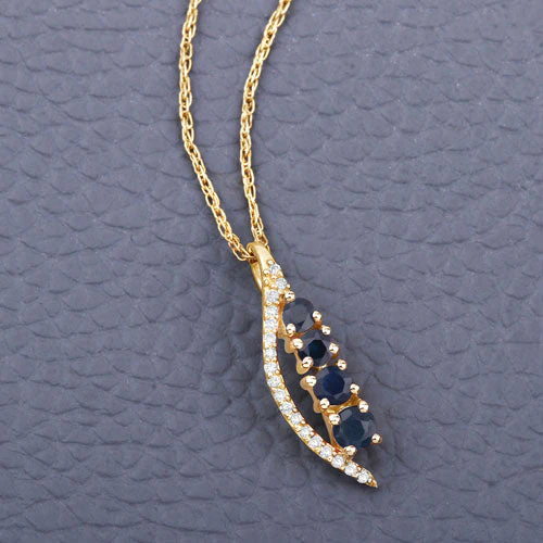 0.40 Carat Genuine Blue Sapphire and White Diamond 14K Yellow Gold Pendant - Image 7
