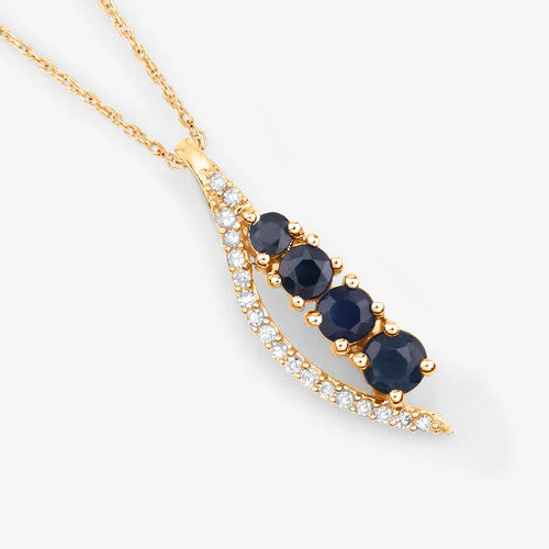 0.40 Carat Genuine Blue Sapphire and White Diamond 14K Yellow Gold Pendant - Image 8