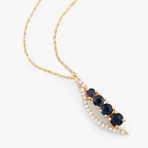 0.40 Carat Genuine Blue Sapphire and White Diamond 14K Yellow Gold Pendant - Image 9