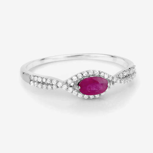 0.40 Carat Genuine Ruby and White Diamond 14K White Gold Ring - Image 10