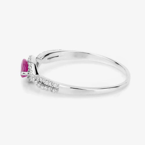 0.40 Carat Genuine Ruby and White Diamond 14K White Gold Ring - Image 11