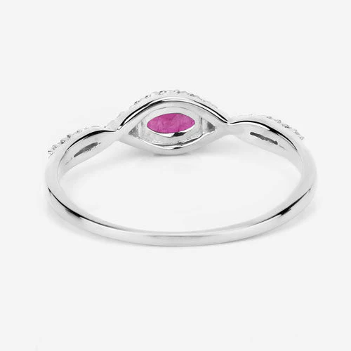 0.40 Carat Genuine Ruby and White Diamond 14K White Gold Ring - Image 12