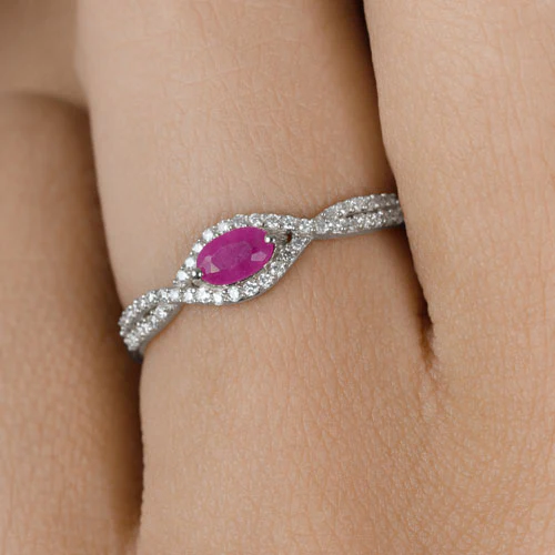 0.40 Carat Genuine Ruby and White Diamond 14K White Gold Ring - Image 14
