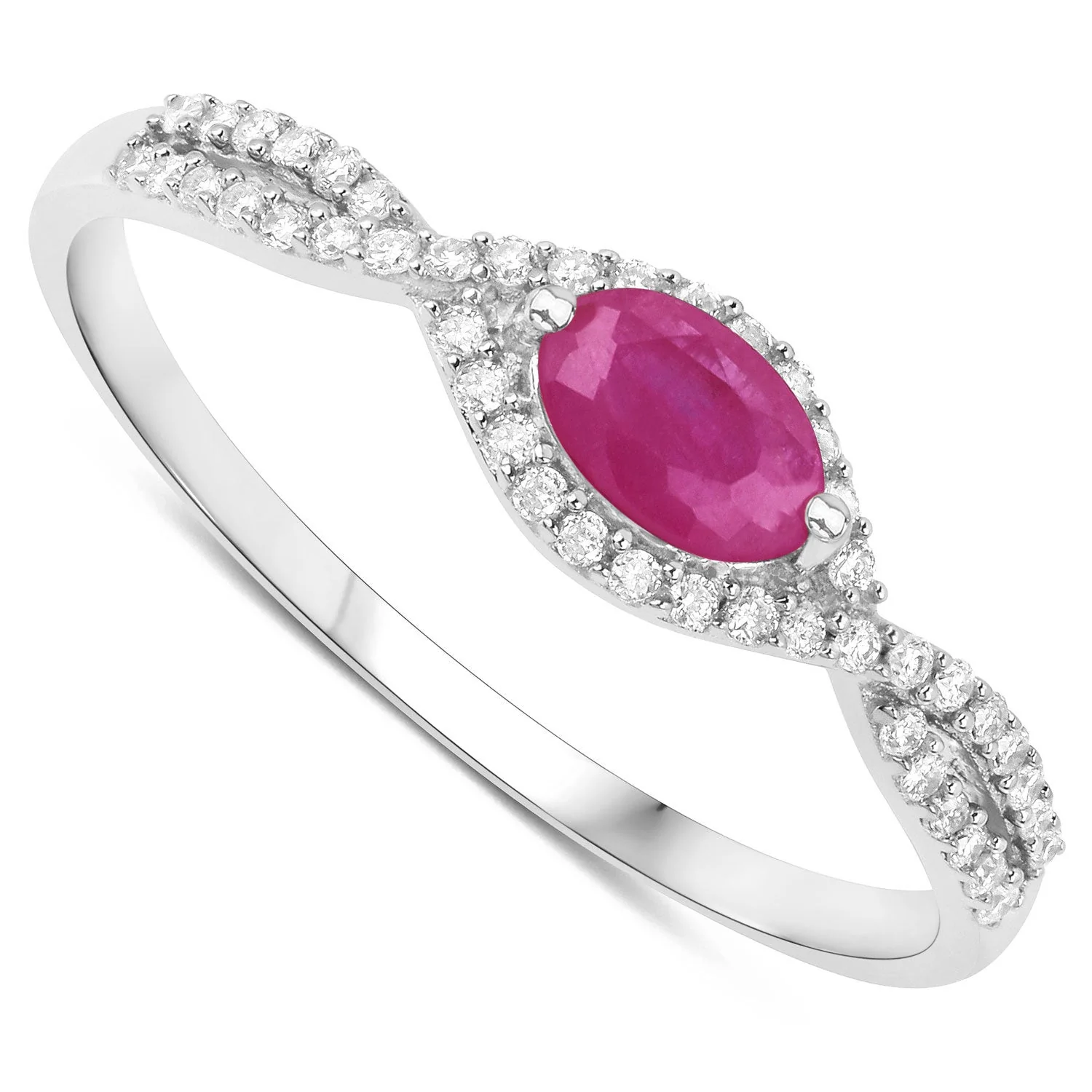 0.40 Carat Genuine Ruby and White Diamond 14K White Gold Ring - Image 2