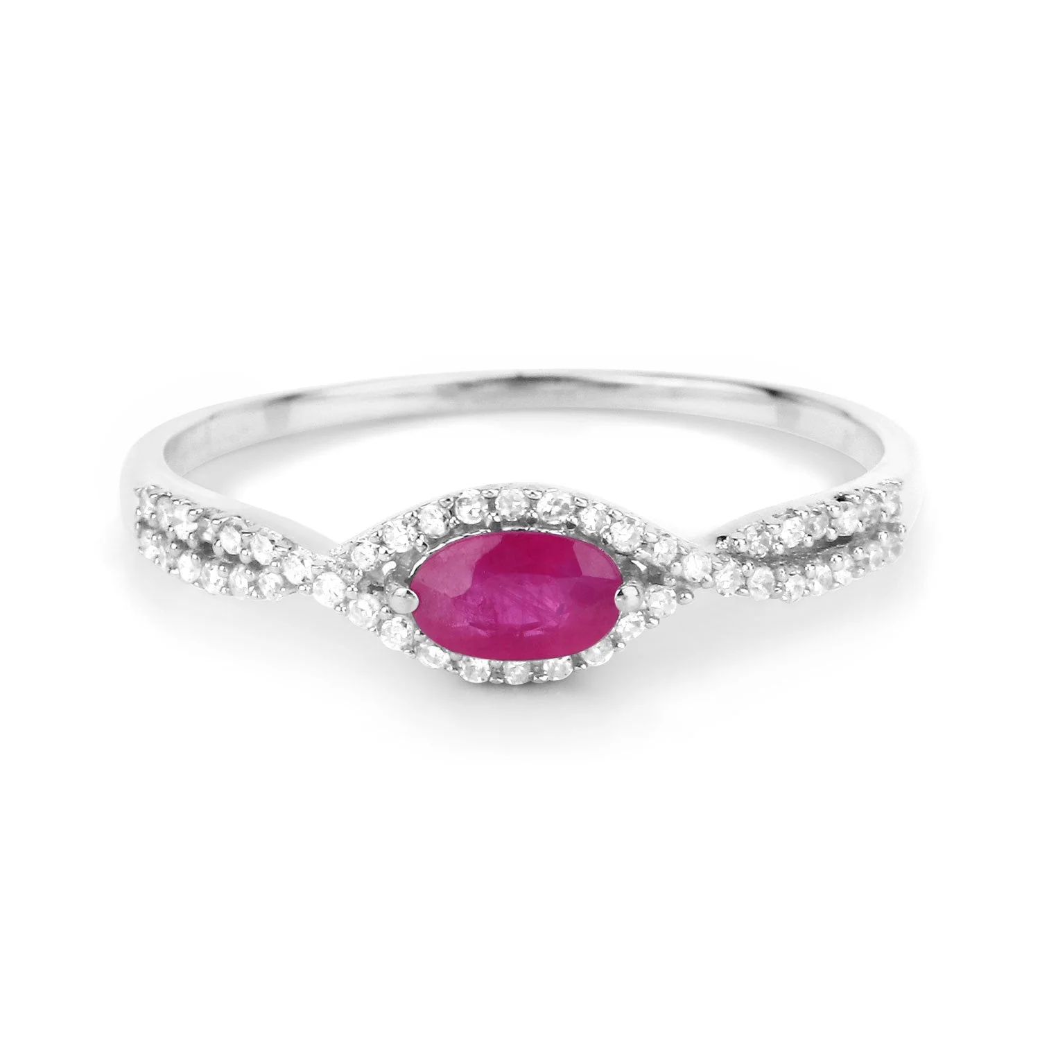 0.40 Carat Genuine Ruby and White Diamond 14K White Gold Ring - Image 3